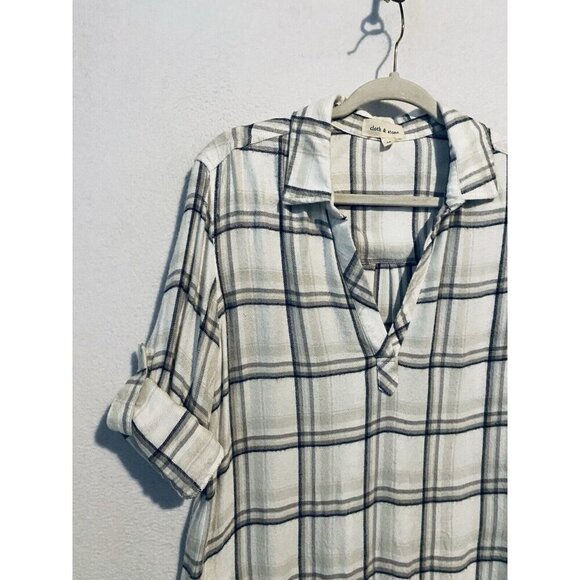 Cloth And Stone Anthropologie Dress Womens Medium Plaid Flannel Popover Pockets - Picture 5 of 8